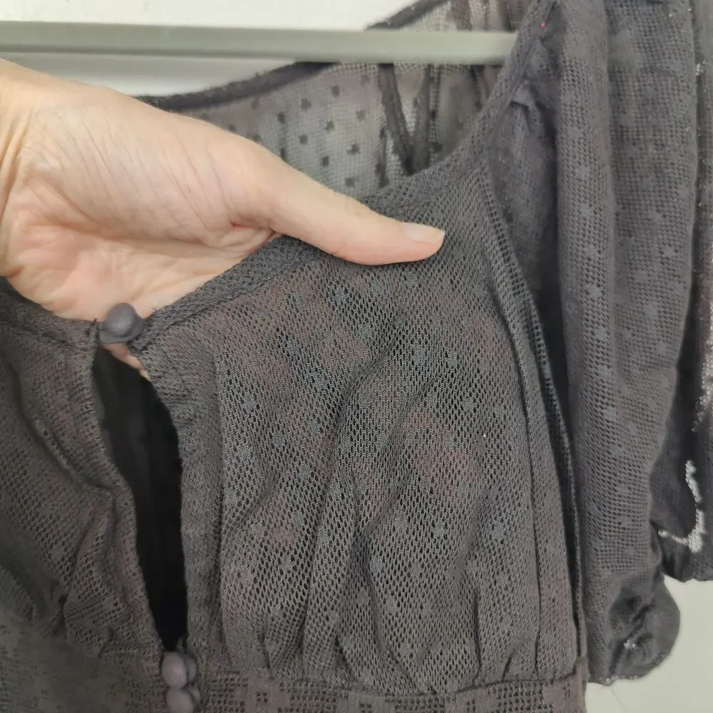 Free People Charcoal Lace Puff Sleeve Crop Top - Picture 3 of 8